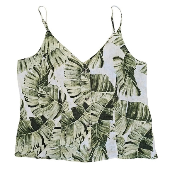 H&M linen button front palm  print camisole green white large NWOT - Picture 10 of 10